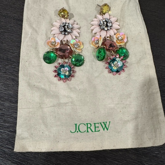 J. Crew Floral Drop Earrings with Pink and Green Accents - Picture 2 of 3